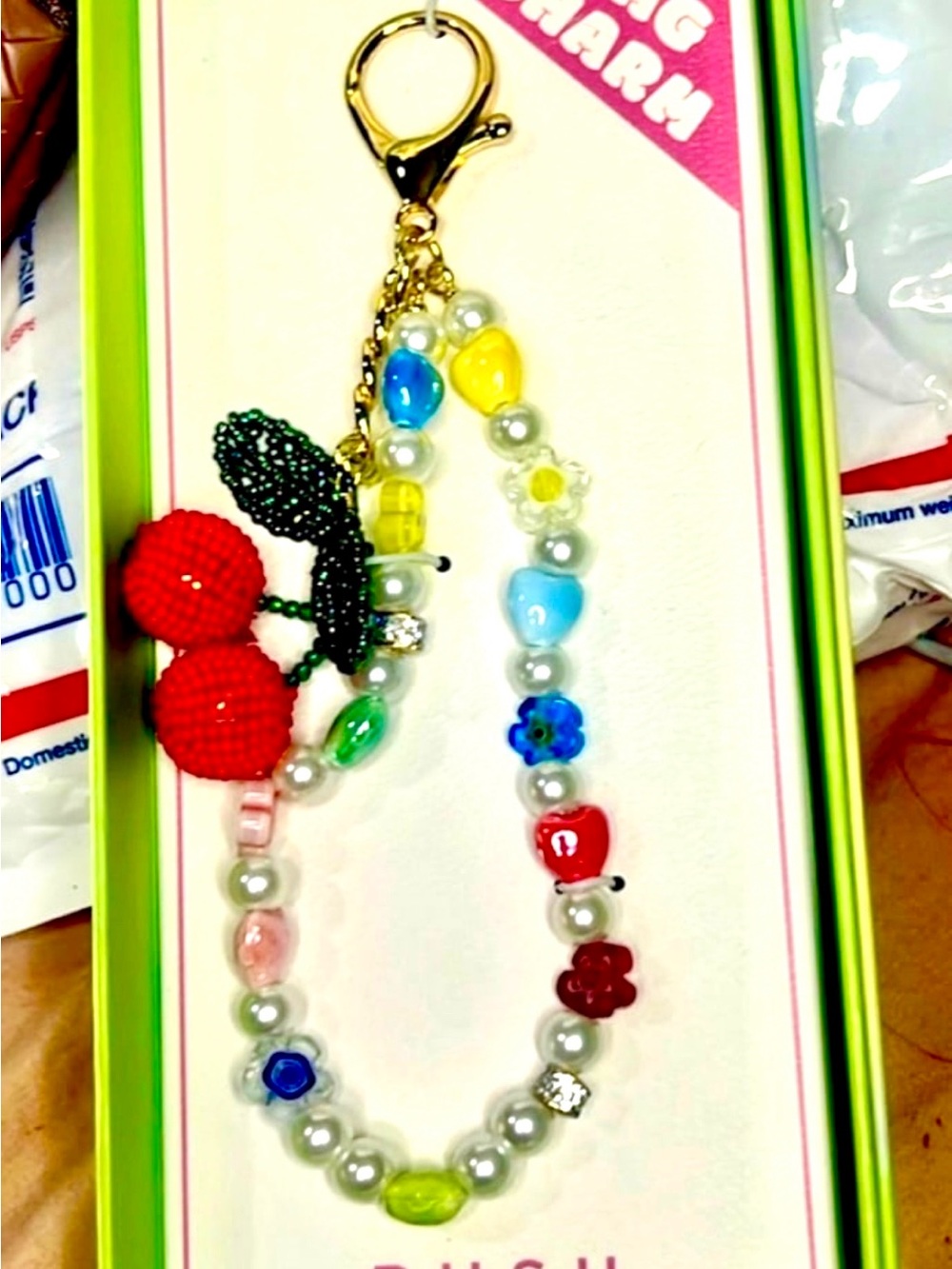 Rush by Denis & Charles TikTok Viral Multicolor Beaded Cherries Bag Charm- NWT